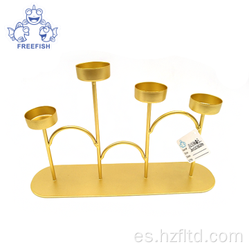 Juego de candelabros de metal dorado rosa con 4 brazos